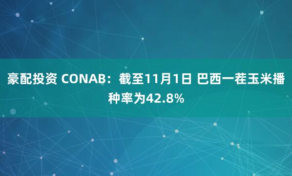 豪配投资 CONAB：截至11月1日 巴西一茬玉米播种率为42.8%